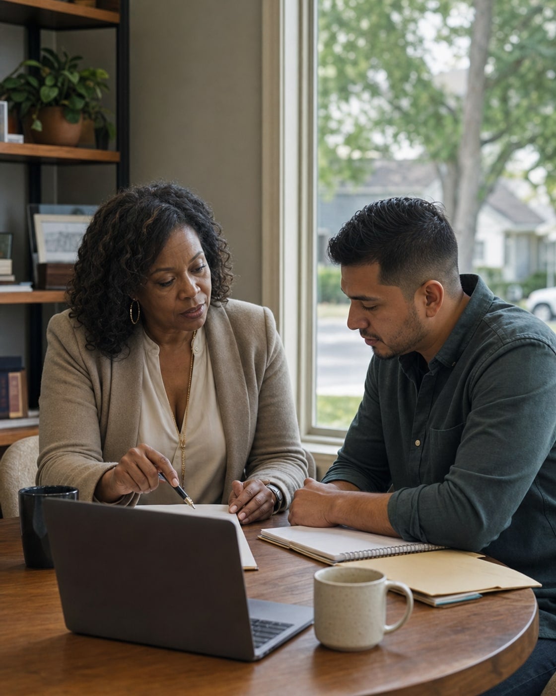 A broker and advisor reviewing a client follow-up plan together