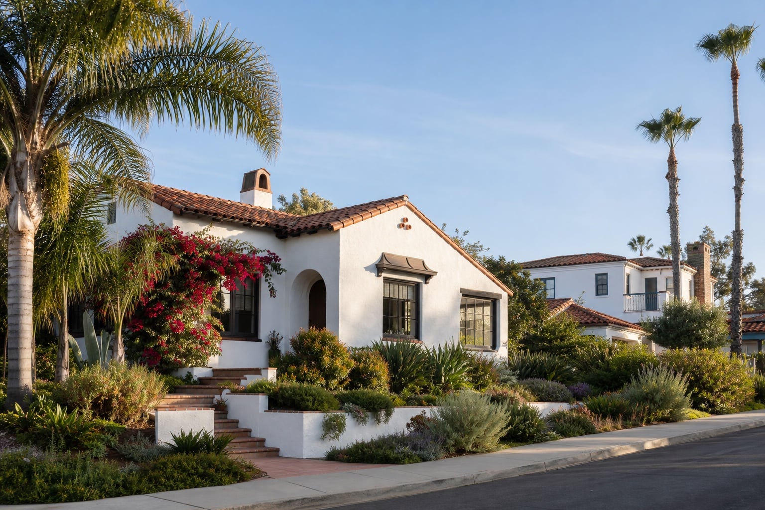 Spanish Revival homes along a sunny San Diego neighborhood street