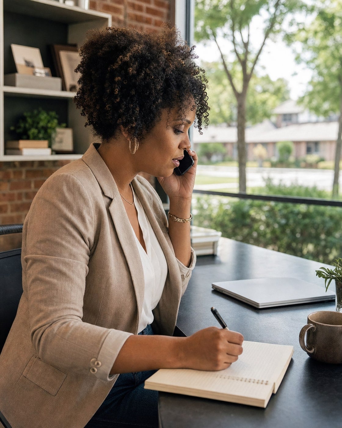 An Ethos advisor listening and taking notes during a client inquiry