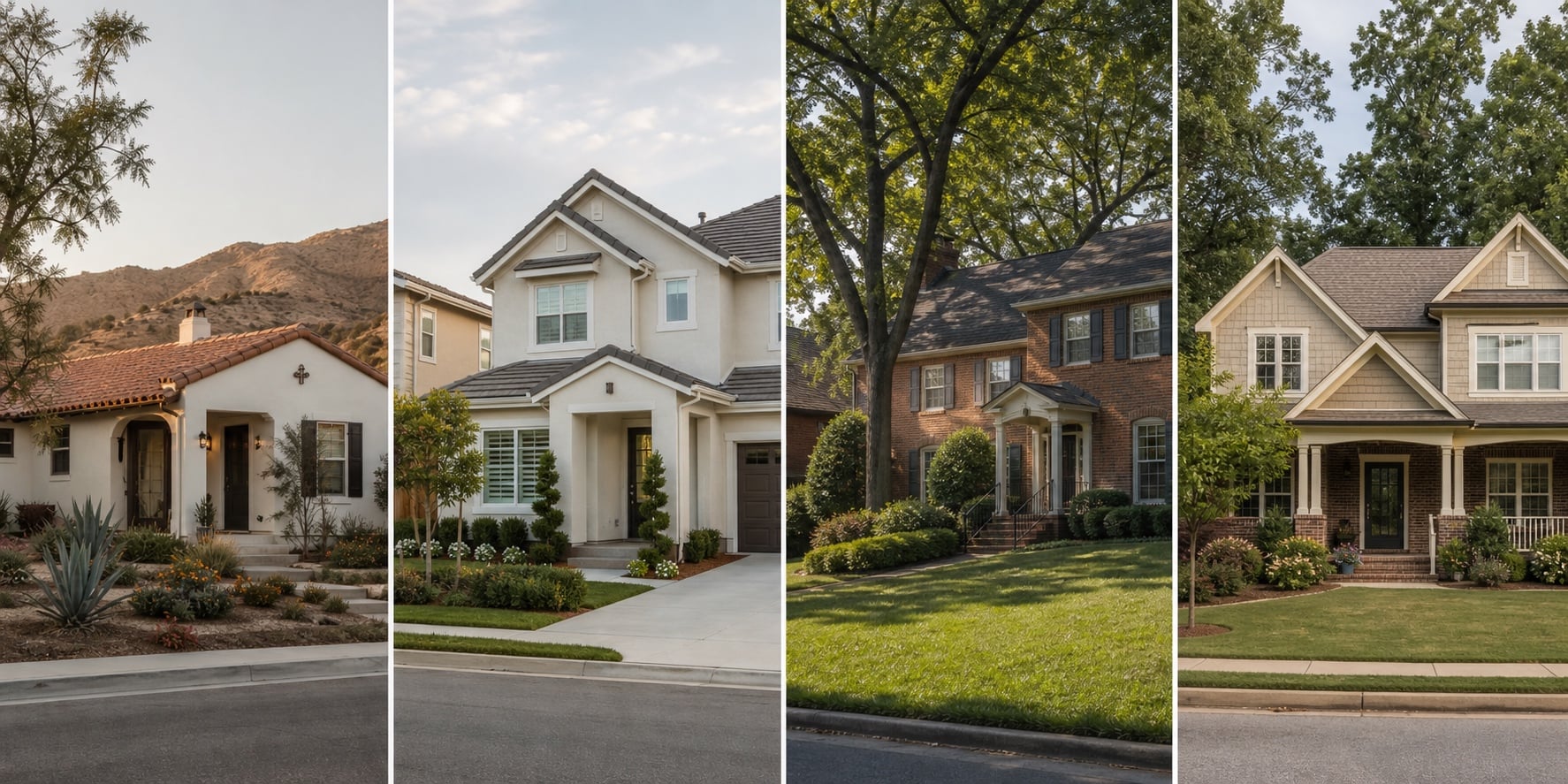 Four distinct California and Alabama neighborhood homes representing a focused client property search
